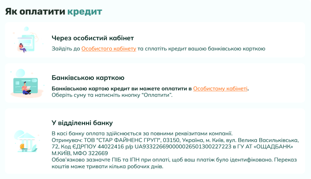 Оплата кредита в МФО Starfin